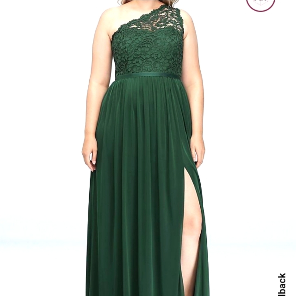 Long one shoulder lace bridesmaid dress in Begonia (it's likea Magenta color)